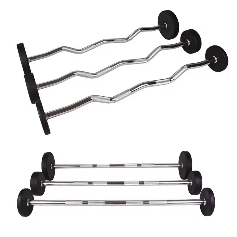 Home Gym 10kg- 50kg Fitness Barbells Rubber Coated Weight Lifting Fixed EZ Straight Curl Barbell Set Fitness Equipment