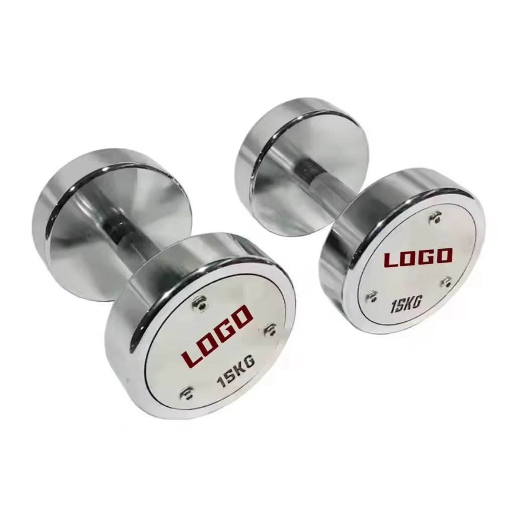 Customize Electroplating Stainless Steel Round Chromed Dumbbell Set Lifting Weights Biceps Triceps Muscles Gym Equipment