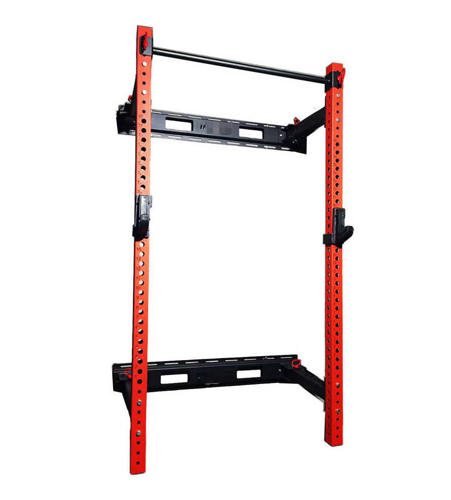 Weightlifing Gantry Rack Foldable Frame Squat Racks Home Use Back Wall Mount Folding Squat Rack With J-hooks and Spotter Arms