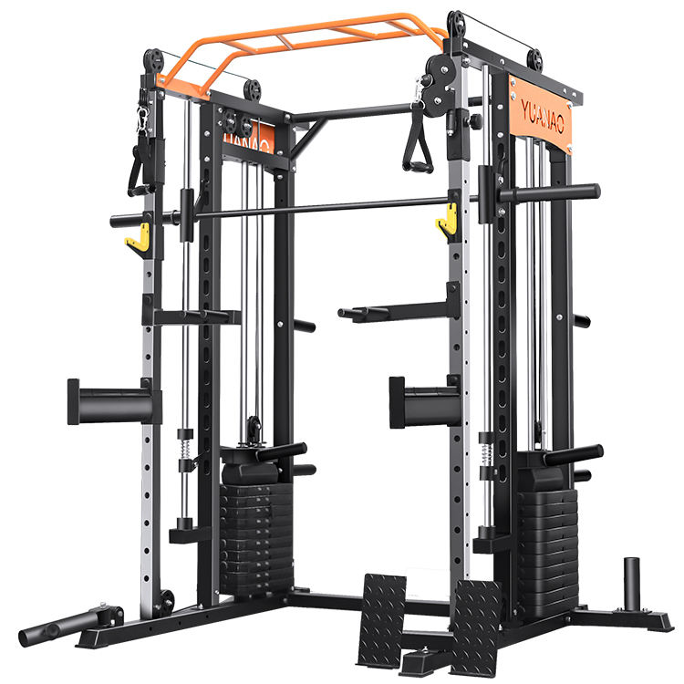 Multi FunctionDual Pulley Smith Machine Squat Rack Vertical Plate Rack Half Cage Power Rack with J Hooks 50kg Weight Stack
