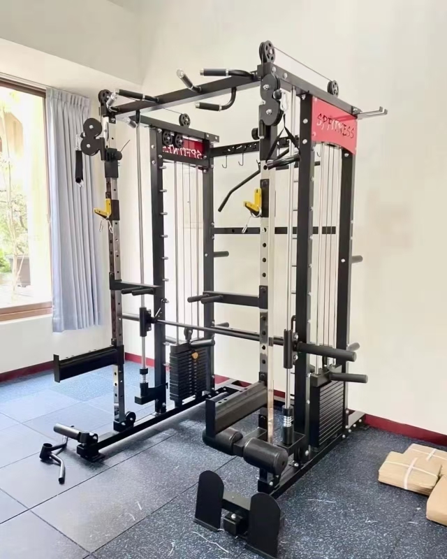 All-in-One Functional Smith Machine, Multi-Functional Power Cage with Cable Crossover, Lat Pulldown, Leg Press & Weight Stacks for Full-Body Home Gym Training