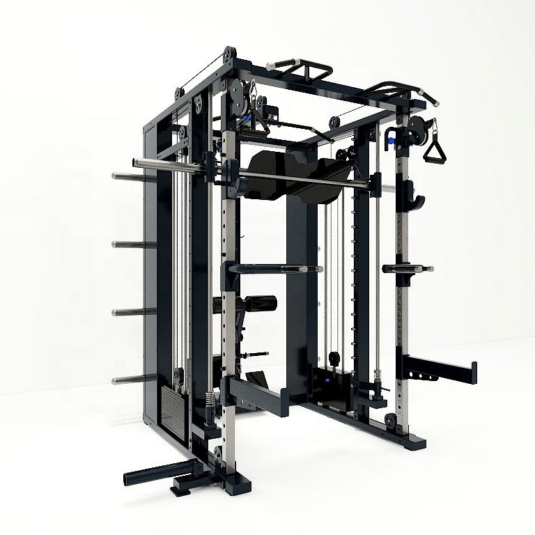 A Large Number of Accessories Multi Power Rack Smith Machine with Three Sets of Steel Weight Stacks for Strength Muscle Training