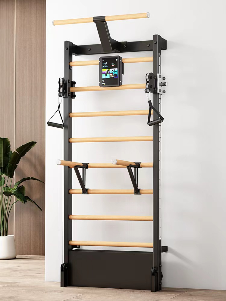Compact Wall-Mounted Swedish Ladder | Multi-Functional Stall Bar with Adjustable Attachments for Strength, Yoga & Rehabilitation