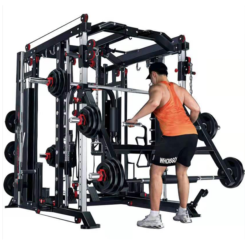 Commercial Multi Function Workout Station Pulley Cable Smith Machine Squat Power Cage With Steel Weight Stack and Jammer Arm