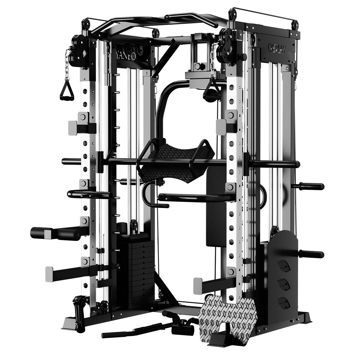 Multi-functional All-in-one Smith Squat Power Rack Cable Crosser Chest Press Gantry Station with 70kg Weight Stacks Per Side