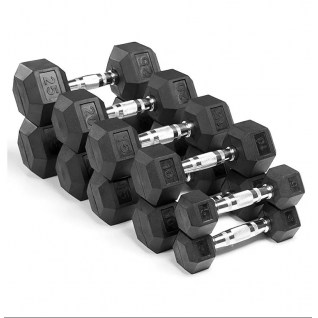 Factory Supply Gym Power Training Equipment Rubber Coated Steel Weights in 2.5kg-70kg Hex Dumbbell