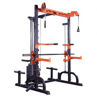 Multi-Functional Smith Machine with Cable Crossover System, All-in-One Power Rack Squat Machine with Weight Stack, Lat Pulldown & Dip Station for Home Gym Full-Body Training