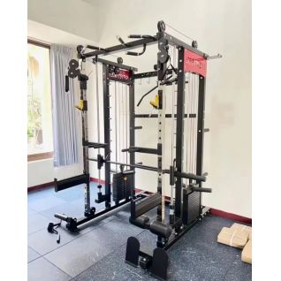 All-in-One Functional Smith Machine, Multi-Functional Power Cage with Cable Crossover, Lat Pulldown, Leg Press & Weight Stacks for Full-Body Home Gym Training