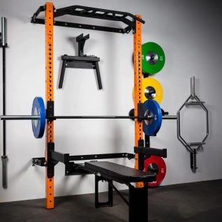 Adjustable Squat Stand for Home Fitness Equipment Wall-Folding Rack Wall Mount Squat Rack With Multi-Grip Bar Flat Bench