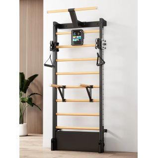 Compact Wall-Mounted Swedish Ladder | Multi-Functional Stall Bar with Adjustable Attachments for Strength, Yoga & Rehabilitation