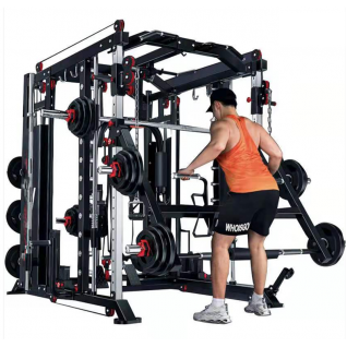 Commercial Multi Function Workout Station Pulley Cable Smith Machine Squat Power Cage With Steel Weight Stack and Jammer Arm