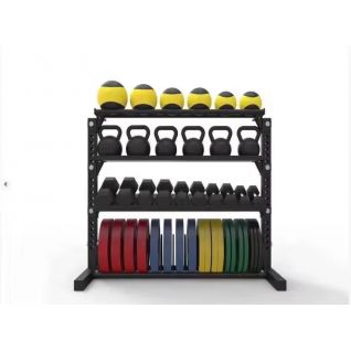 Multi-Functional 4-Tier Gym Storage Rack Heavy Duty for Medicine Balls Kettlebells Dumbbells Weight Plates Home Gym