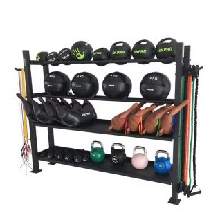 Heavy Duty 3-Tier Multi-Purpose Gym Storage Rack with Bar Holders for Fitness Equipment Home Gym Organizer